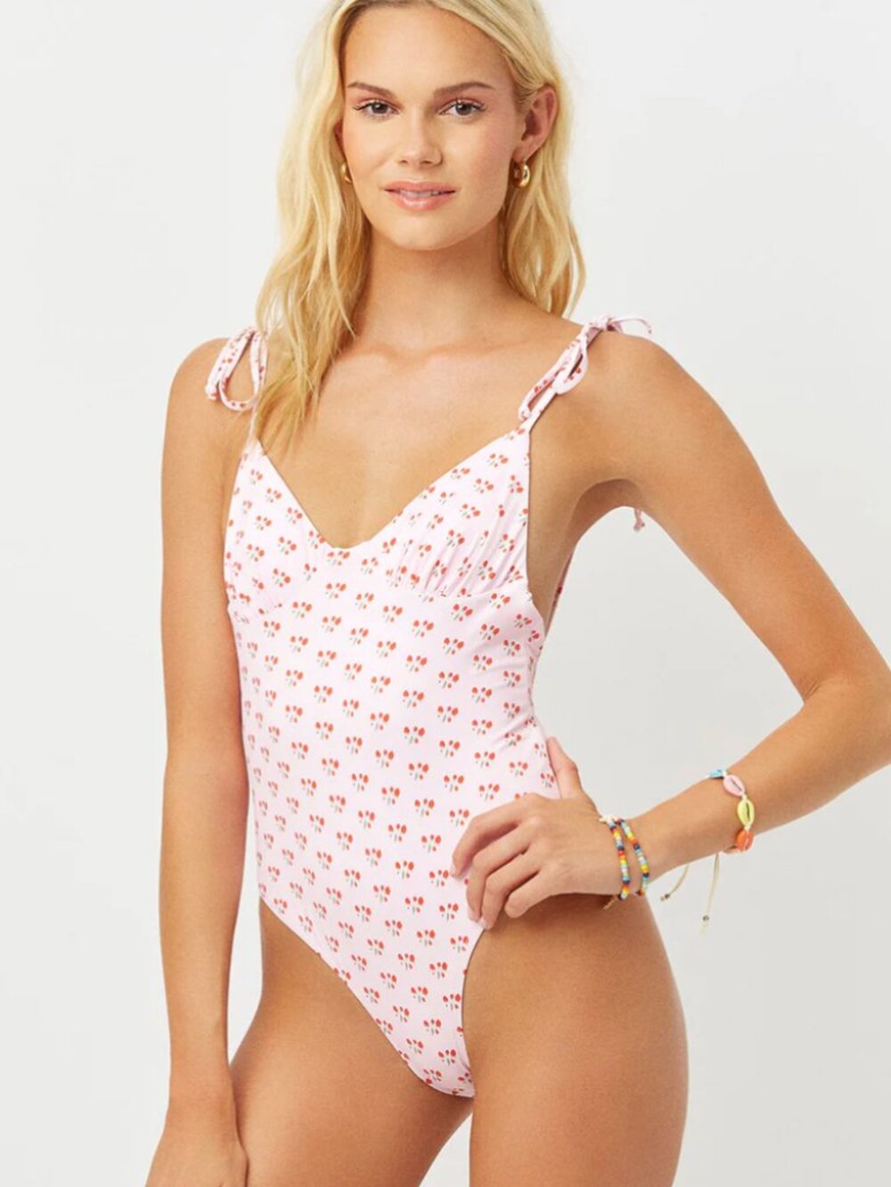 Frankies Bikinis Otis Cheeky One Piece Swimsuit Color: Baby Berry Size Medium